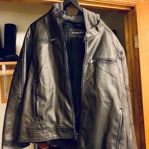 Men’s leather jacket with cotton hood